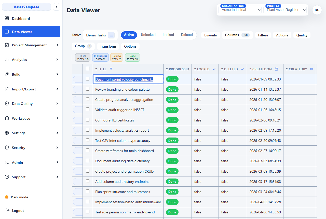 Editing a cell and viewing change history.