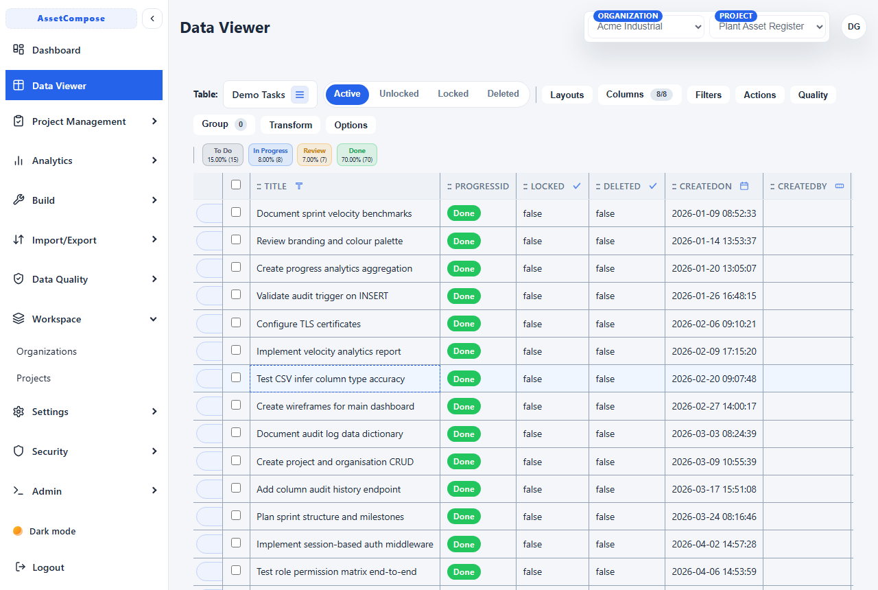Browsing and filtering rows in the Data Viewer.