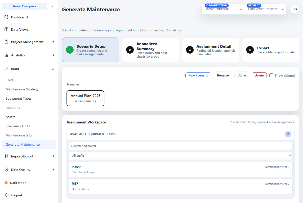 The Generate Maintenance screen.