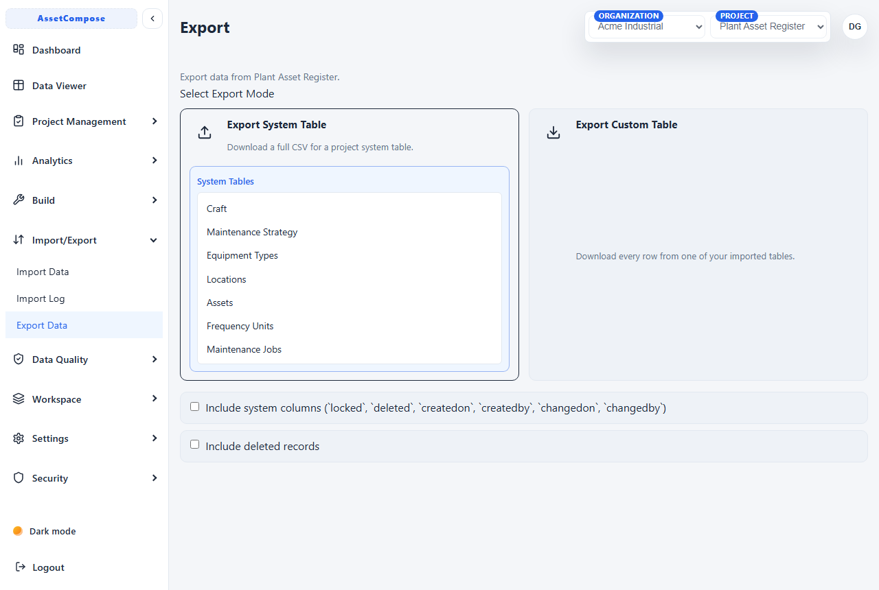 Exporting a table to CSV.