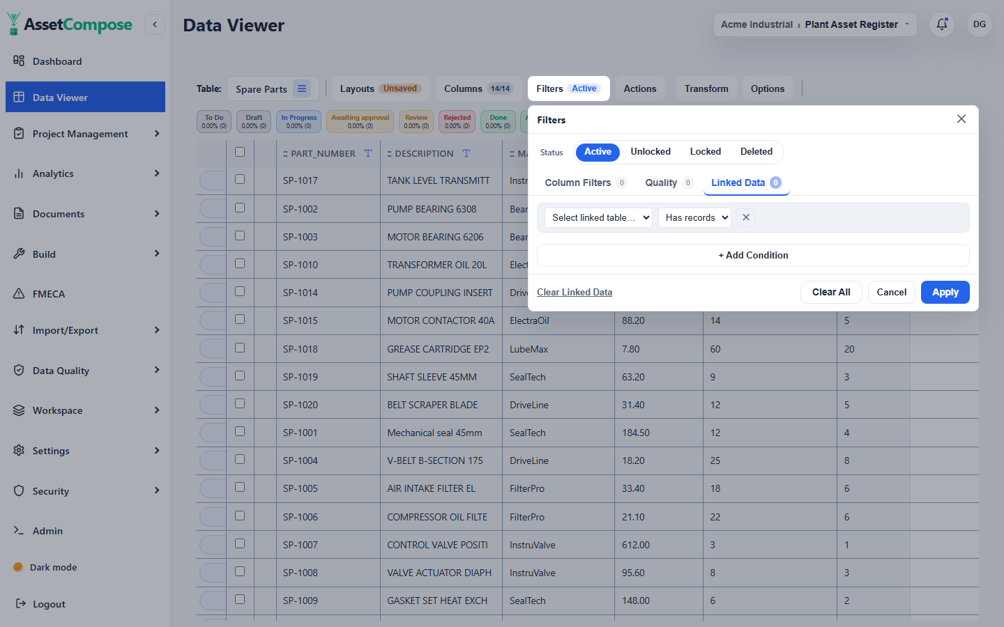 A Linked Data condition: show only rows that have (or lack) related records.